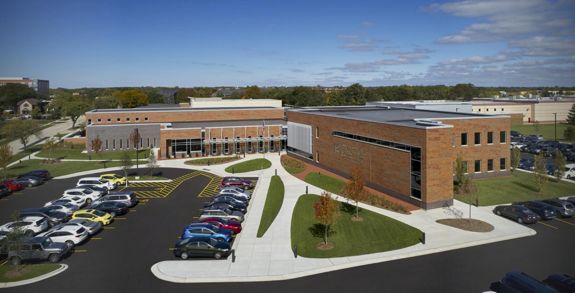Exterior image of the bricked Professional Development & Administration Center School District 59 building