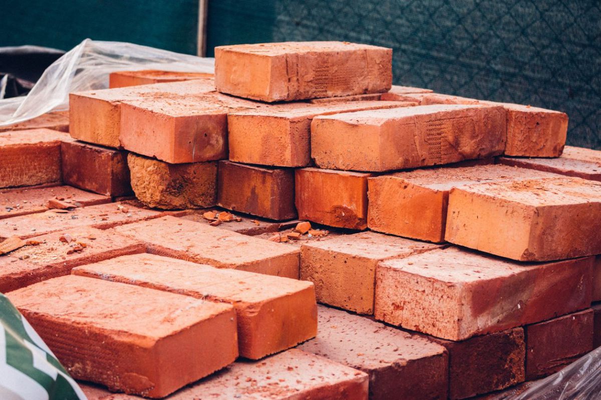 Stack of bricks at construction site