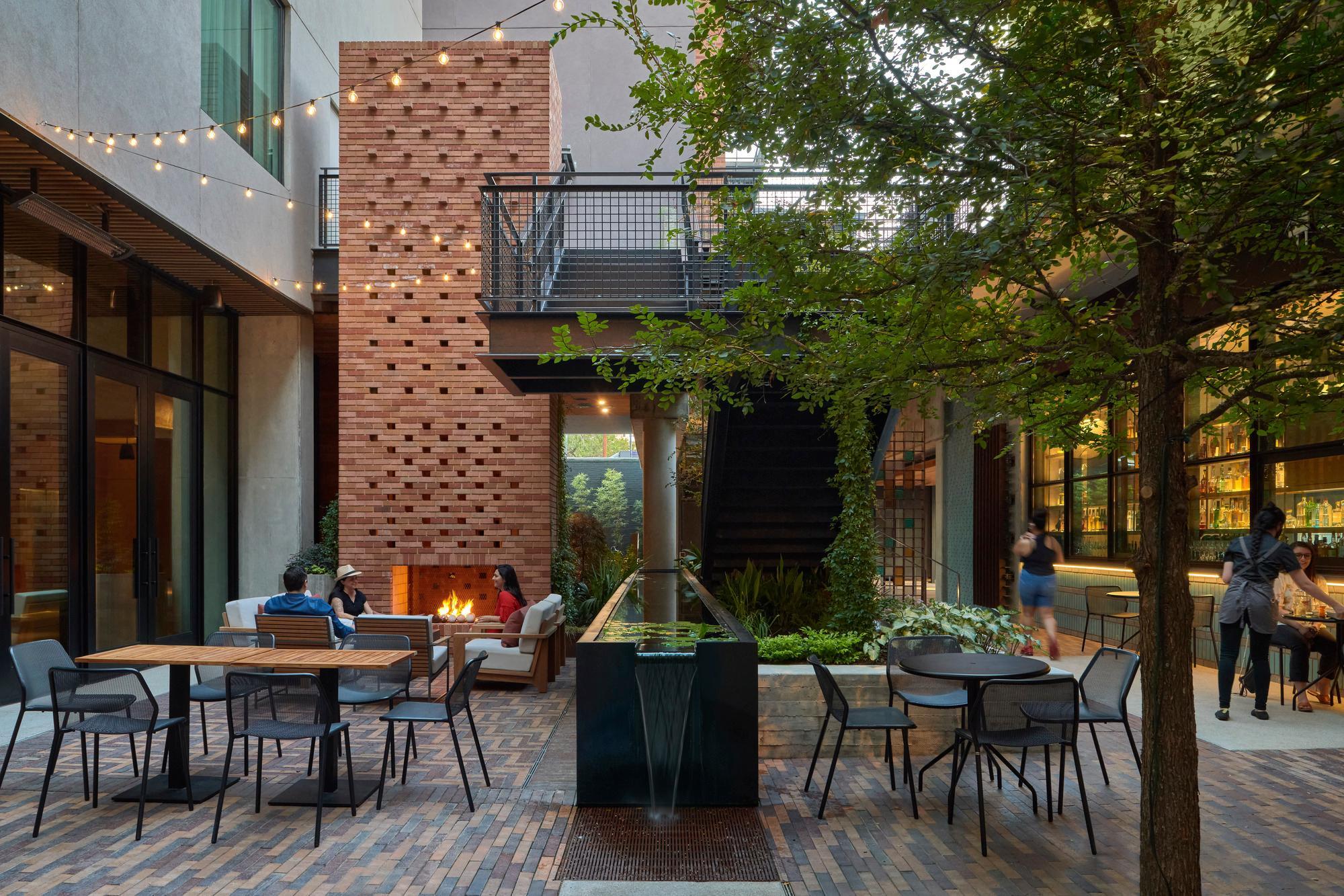 Image of the inner patio at the Canopy Hotel Austin